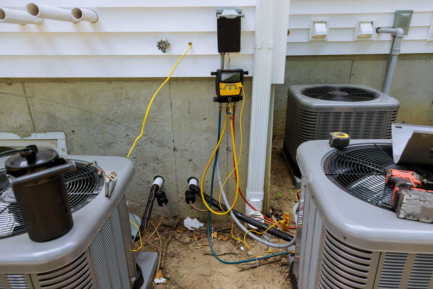 heat pump being installed in a home